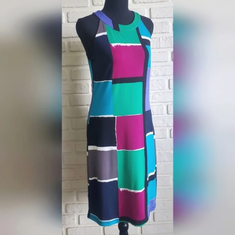Ann Taylor Loft Dress Mod Colourblock Sleeveless Halter Retro Pop Art Small - Picture 11 of 11
